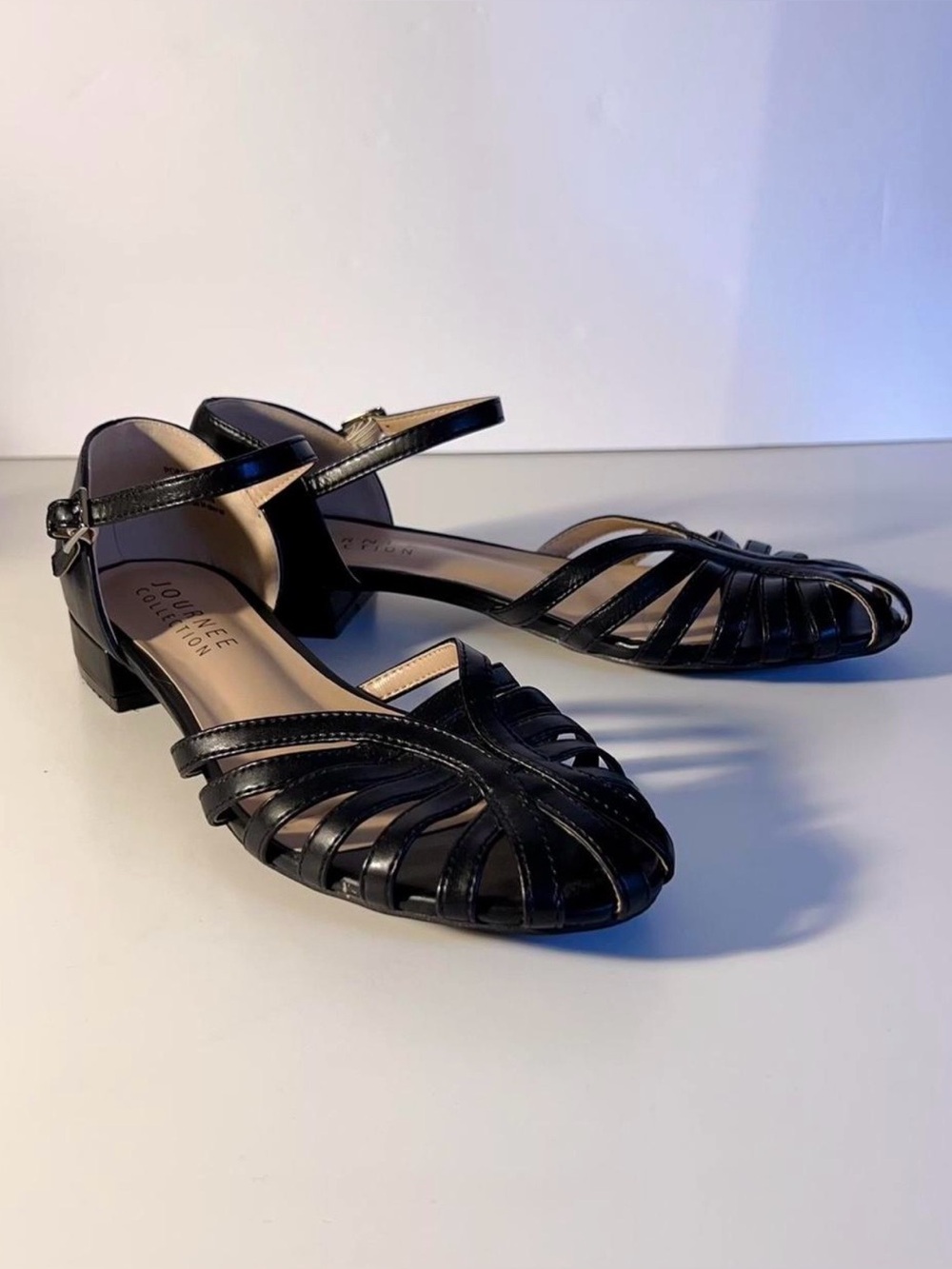 Journee Collection Black Strappy Ankle Strap Low Heel Sandals